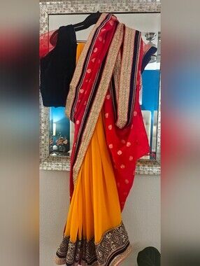 Vibrant Dual-Tone Chiffon Saree